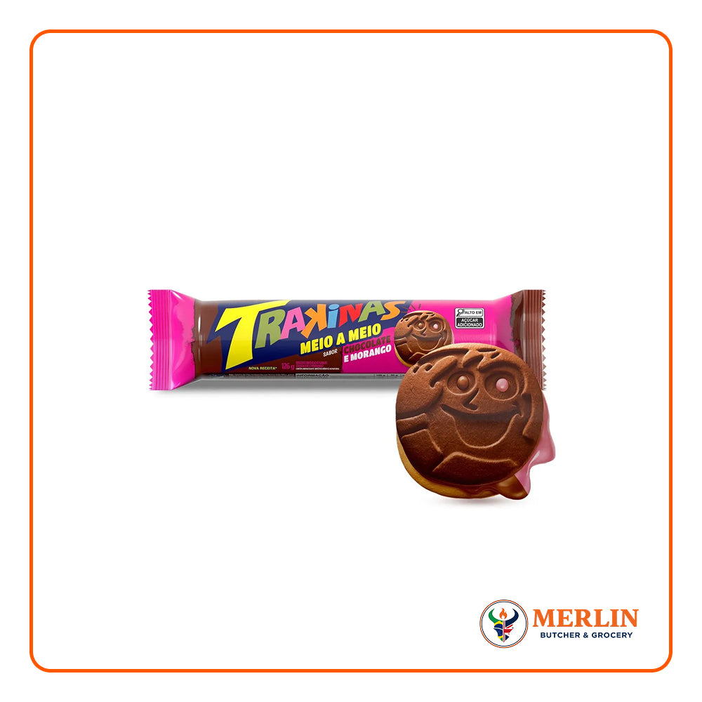 TRAKINAS MEIO A MEIO CHOCOLATE E MORANGO 126G